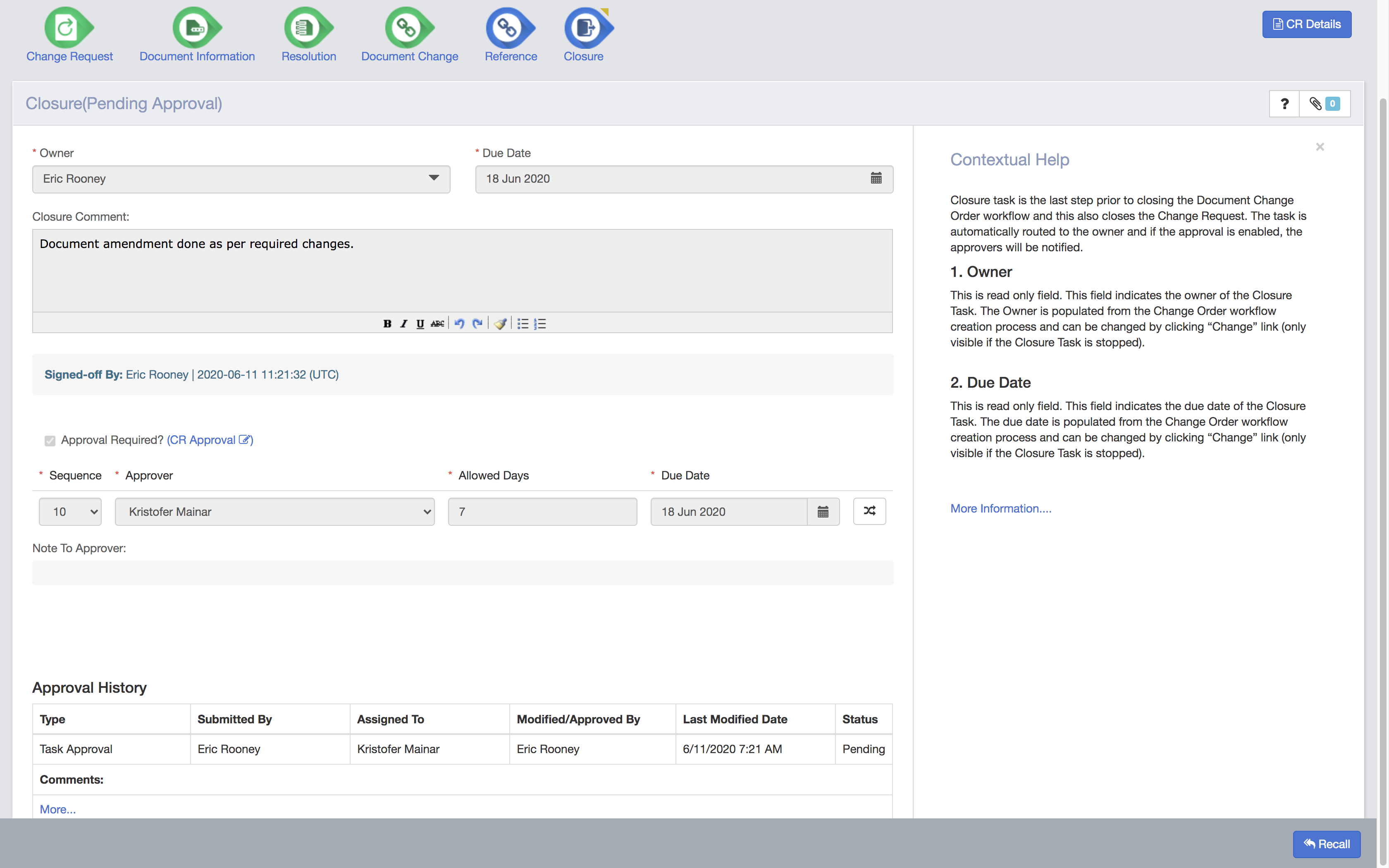 screenshot of Qualityze Change Management